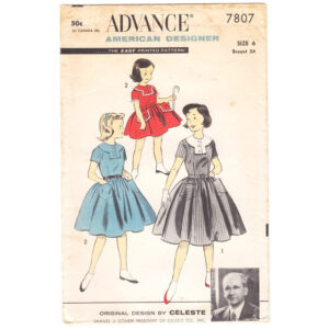 Girls 50s Full Skirt Dress Pattern Advance 7807 Celeste Designer