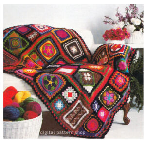 70s Granny Square Sampler Afghan Crochet Pattern, Yarn Stash