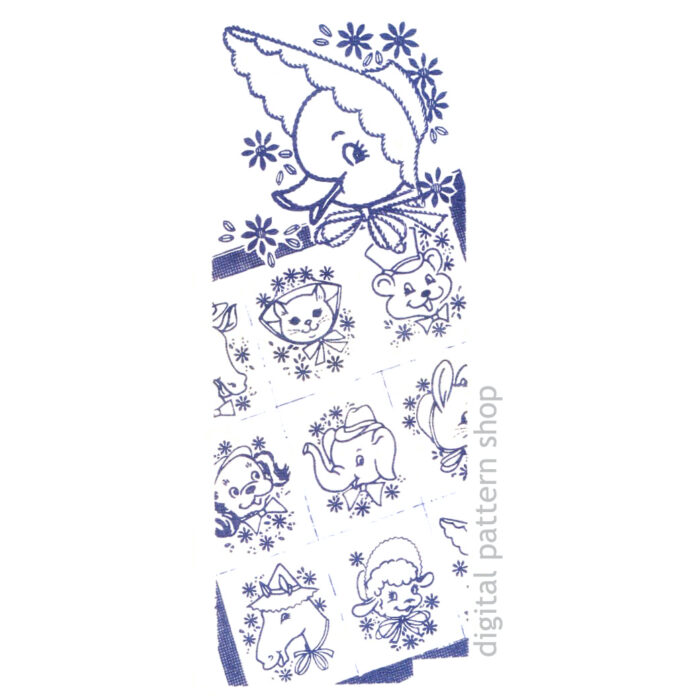 Animal crib cover embroidery pattern