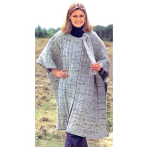 70s Aran Isle Cape Knitting Pattern, Cable Knit Blanket Poncho