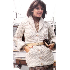 70s Aran Cardigan Knitting Pattern for Women Button Up Sweater