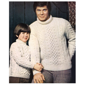 1970s Aran Sweater Knitting Pattern for Men and Boys