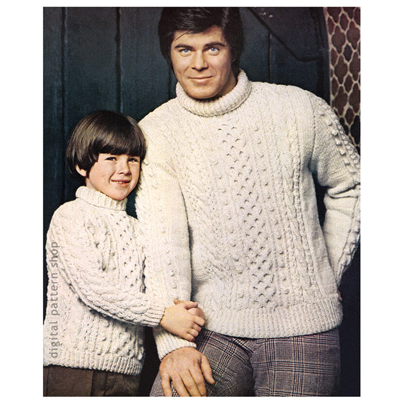 Aran pullover sweater knitting pattern men and boys K91