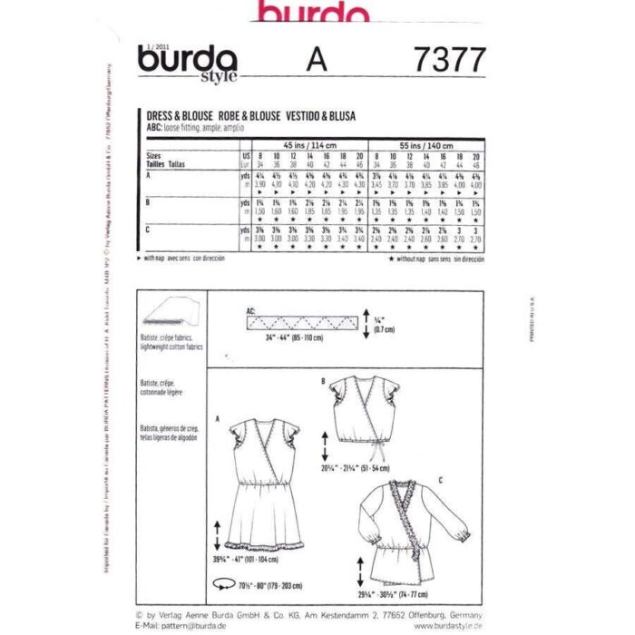 B7377 dress or top pattern