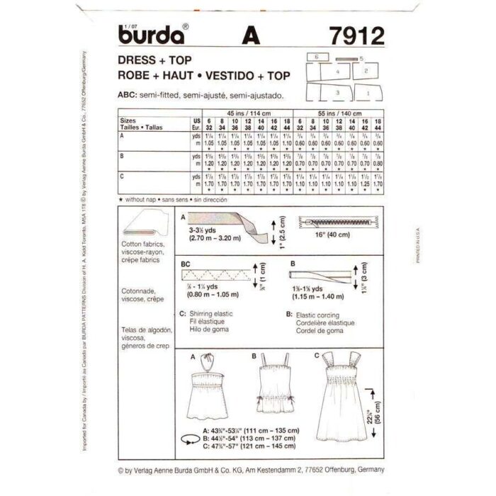 B7912 top or dress pattern