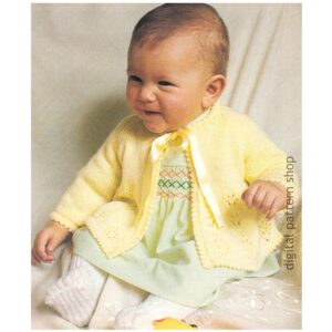 Baby Knitting Pattern Matinee Jacket Raglan Sweater Picot Edge
