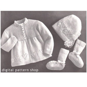 70s Baby Knitting Pattern, Girls Dainty Heart Sweater Set