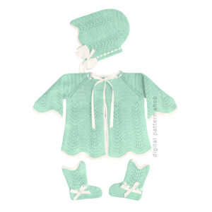 50s Baby Knitting Pattern Girls Raglan Sweater Set, Scallop Hem