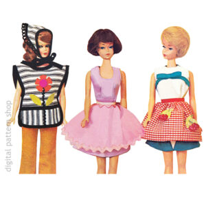 70s Barbie Doll Apron Sewing Pattern, Smock or Half Apron