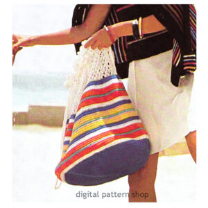 70s Beach Bag Crochet Pattern, Large Drawstring Bag, Mesh Tote