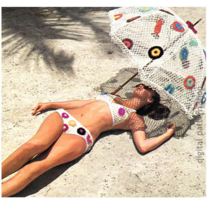 70s Bikini Crochet Pattern, Umbrella, Flower Mesh Swimsuit
