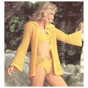 70s Beach Jacket & Bikini Crochet Pattern Women, Cover-Up