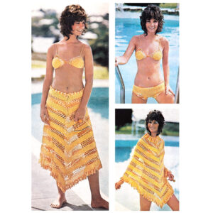 70s Bikini, Beach Cover Crochet Pattern Mesh Skirt or Poncho