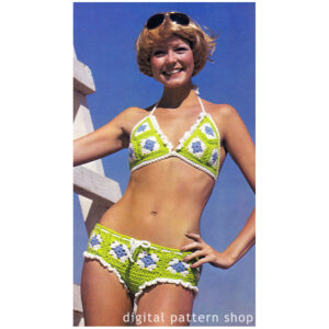 70s Granny Square Bikini Crochet Pattern for Women, Swimsuit