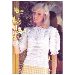 70s Puff Sleeve Blouse Crochet Pattern, Lacy Evening Top