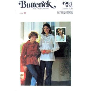 70s Pullover Blouse Pattern Butterick 4964 Hippie Top Transfer