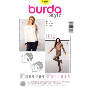 Burda 7430 Cowl Neck Pullover Top Sewing Pattern Size 10-20