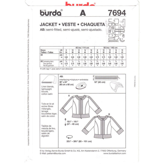 Burda 7694 jacket pattern
