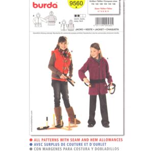 Burda 9560 Girls Hooded Zipper Jacket or Vest Pattern