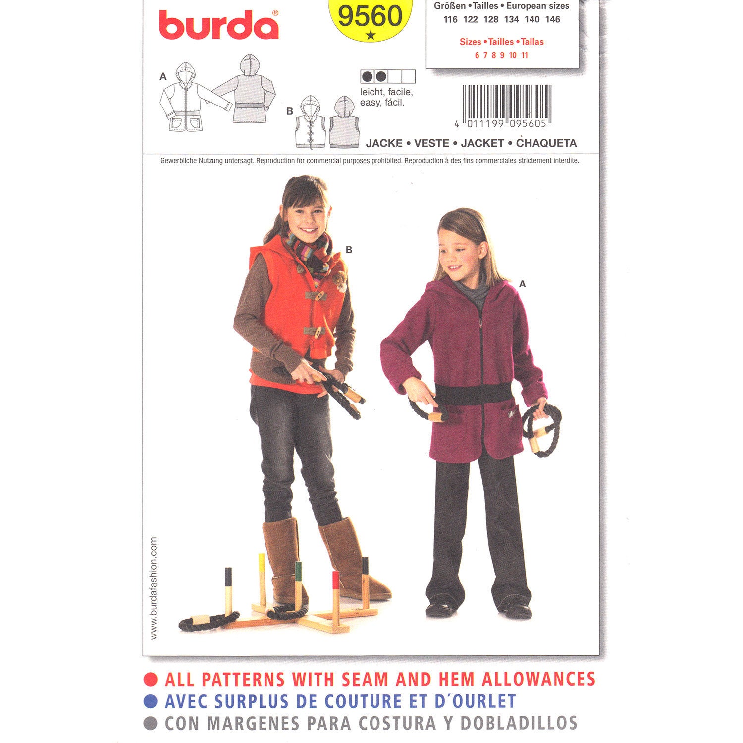 Burda 9560 girls jacket or vest pattern