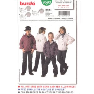 Burda 9593 Boys Shirt Pattern Button or Snap Front Size 6-12