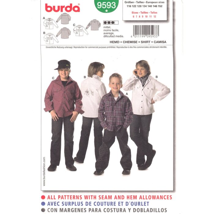 Burda 9593 boys shirt pattern
