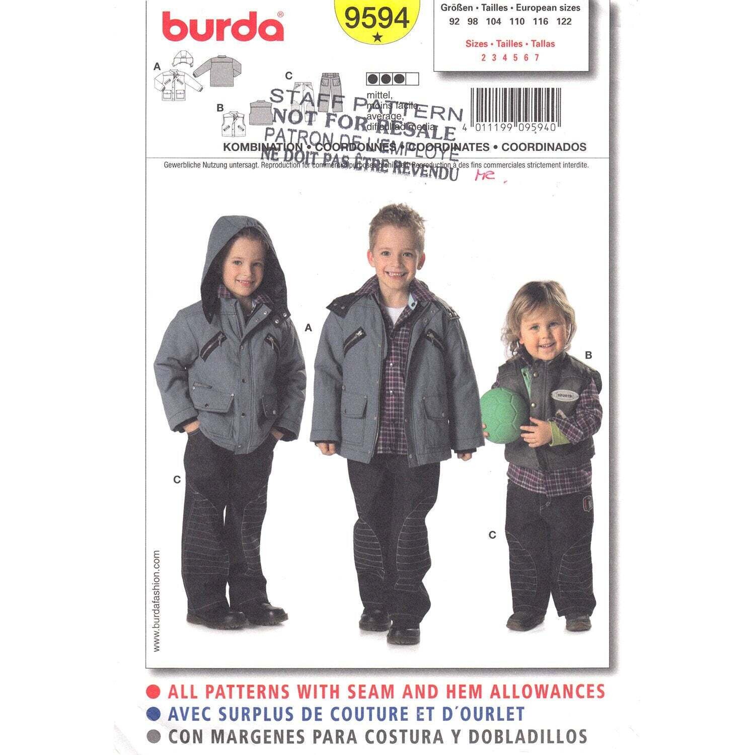 Burda 9594 boys pattern