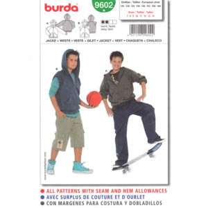 Burda 9602 Boys Hooded Zipper Jacket or Vest Pattern