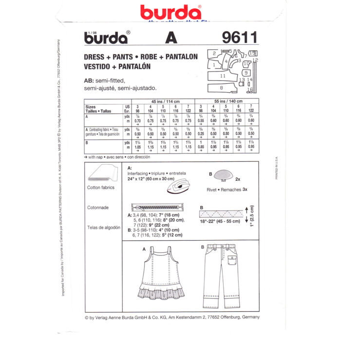 Burda 9611 girls pattern