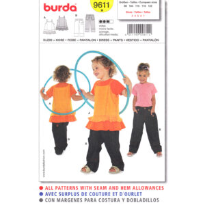 Burda 9611 Girls Tiered Dress, Top, Pants Sewing Pattern