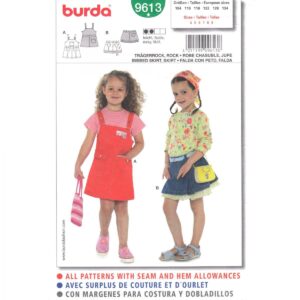 Burda 9613 Girls Bib Skirt Pattern Inverted Pleats Skirt