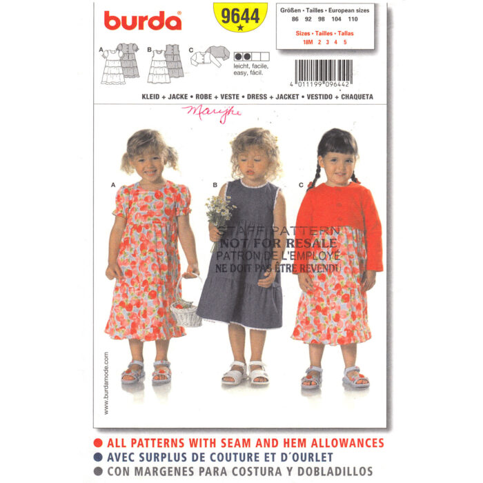 Burda 9644 Girls pattern