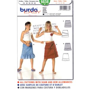 Burda 9838 Girls Easy Skirt Pattern Ruffles Size 6 to 10