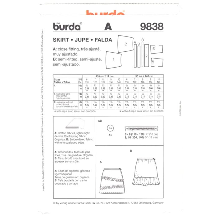 Burda 9838 skirt pattern