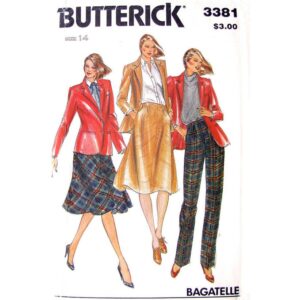 80s Bagatelle Jacket, Skirt, Pants Suit Pattern Butterick 3381