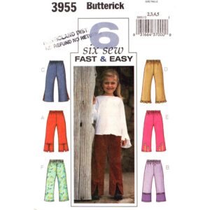 Butterick 3955 Girls Easy Pants Pattern Slit or Ruffle Hem