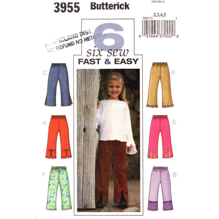 Butterick 3955 girls pants pattern