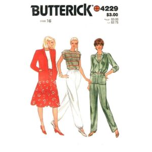 80s Jacket, Top, Skirt, Pants Pattern Butterick 4229 Size 16