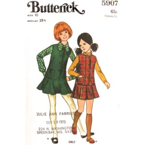 Girls Low Waist Jumper Pattern Butterick 5907 Pleated or Flip Skirt