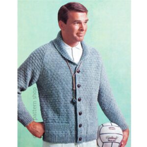 Mens Cardigan Knitting Pattern, Raglan Sweater Shawl Collar