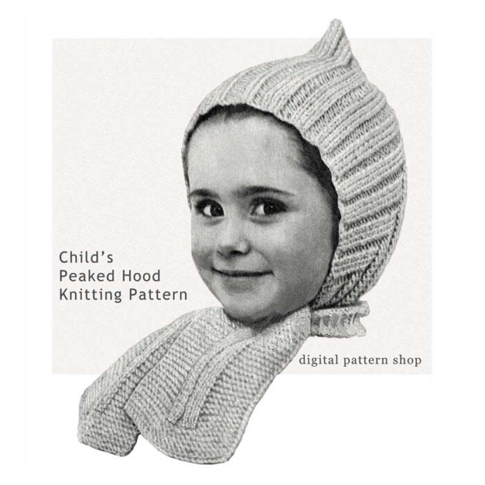 Childs peaked hood knitting pattern K04