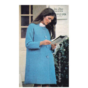 70s Raglan Coat Knitting Pattern for Women, Button Front