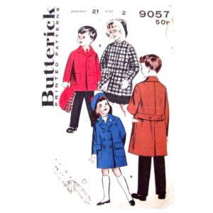 Kids 50s Coat Pattern Butterick 9057 Detachable Hood Size 2