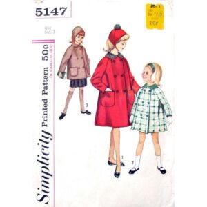 Girls Hat, Double Breasted Coat Pattern Simplicity 5147 Size 7