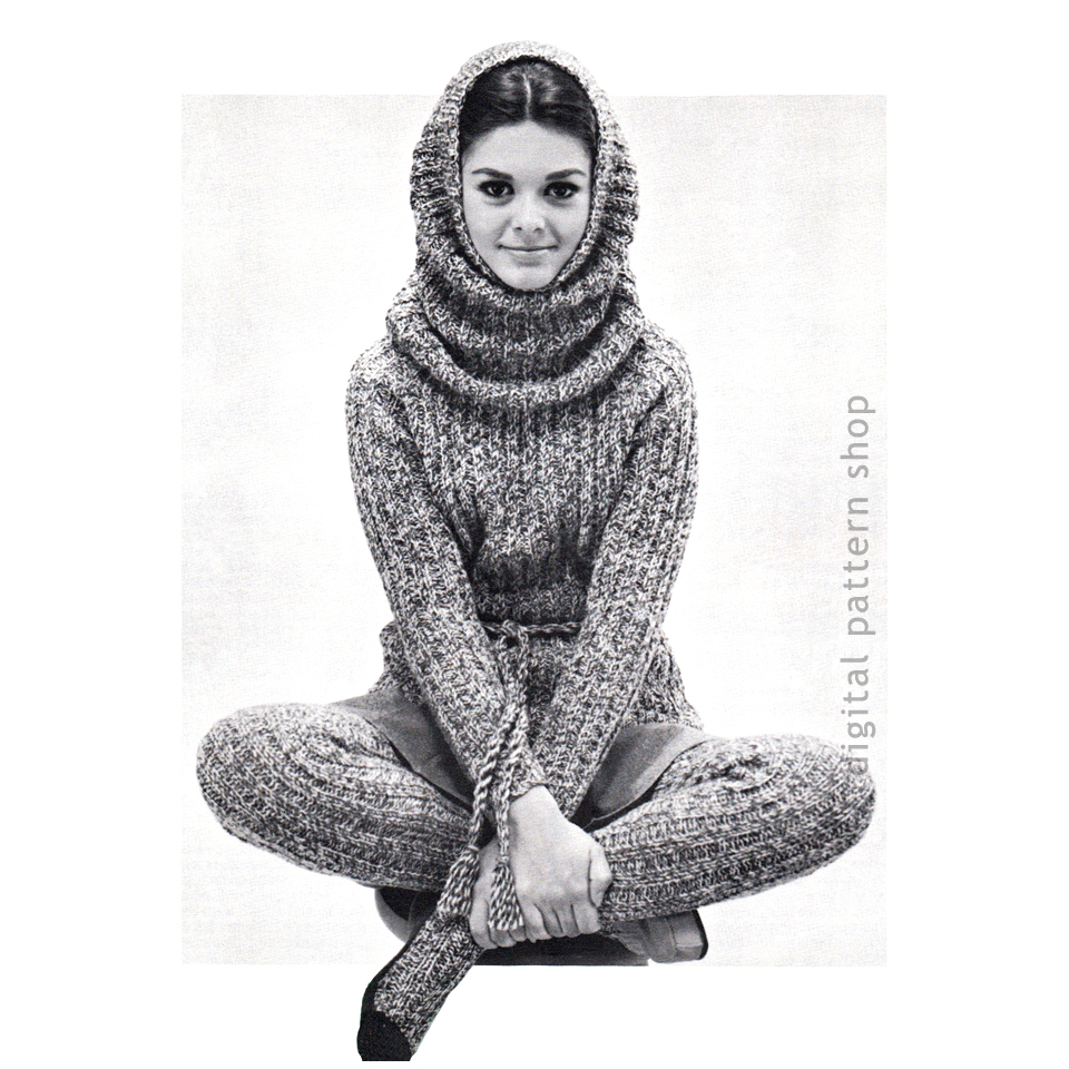 Cowl Sweater leggings knitting pattern K07