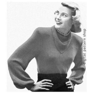 40s Vintage Blouse Knitting Pattern Cowl Neck Sweater PDF