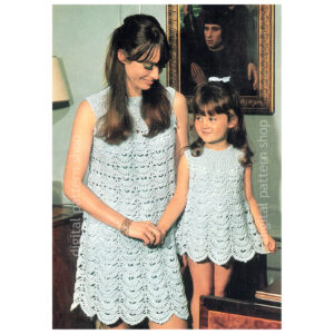60s Dress Crochet Pattern, Mother Daughter Shell Dress PDF