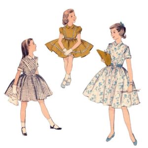 Girls 50s Full Skirt Dress Pattern Advance 8251 Puff Sleeve