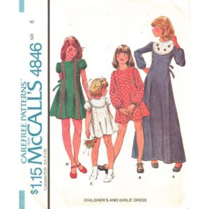 Girls 70s Flared Mini or Maxi Dress Pattern McCall’s 4846 Size 6