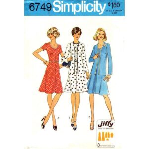 70s Jacket, Scoop Neck Dress Pattern Simplicity 6749 Size 16